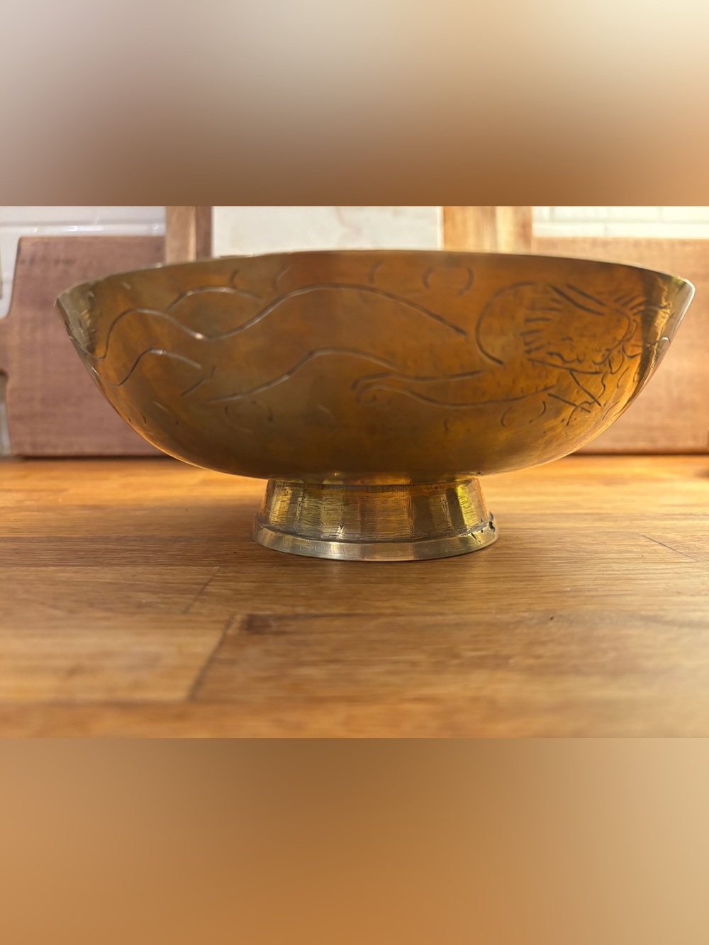 Brass Pedestal Decorative Bowl - Amber Brass Finish